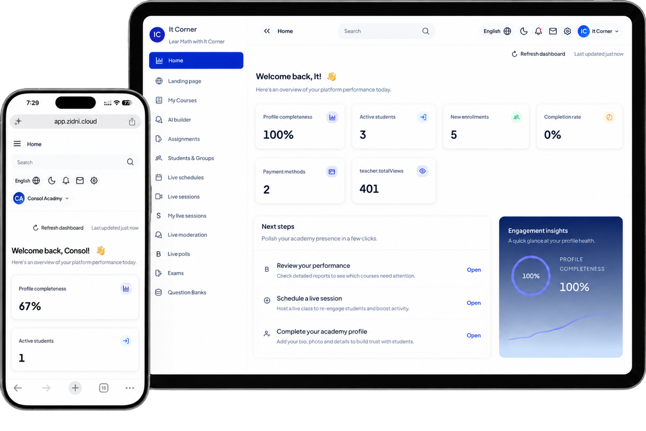 Zidni dashboard on laptop and mobile